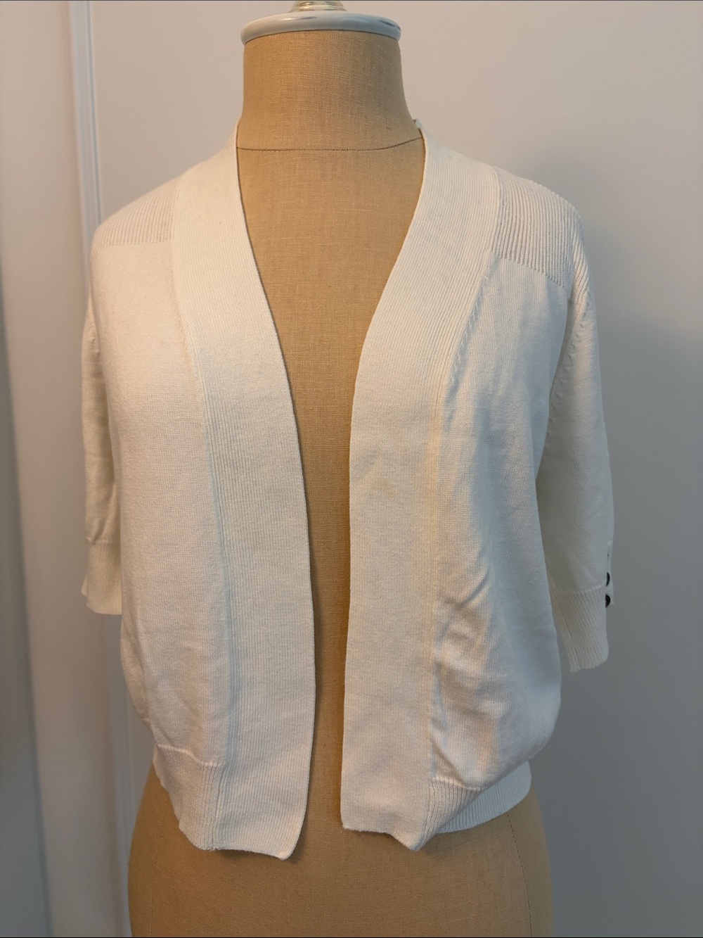 Girls Open-Front Short Sleeve Cardigan Sweater - Cream, Girl’s 14, Flaw